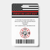 ID van brandweerdienst Persoonlijke fotobrandweerm Badge (Achterkant)