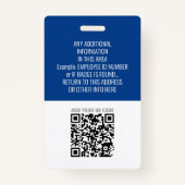 ID werknemer - Foto, QR-code, Logo, naam blauwe ba Badge (Achterkant)