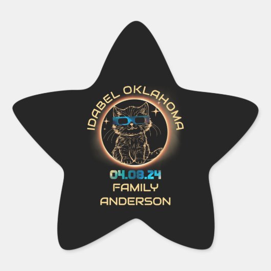 Idabel Oklahoma Total Solar Eclipse 2024 Cat Lover Ster Sticker (Voorkant)