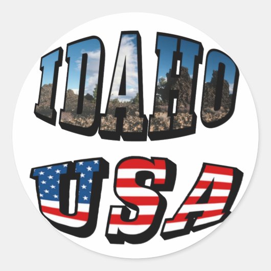 Idaho Afbeelding State and Flag USA Text Ronde Sticker (Voorkant)