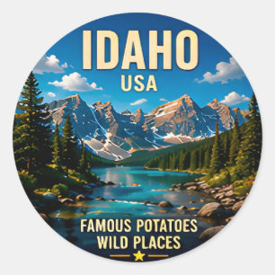 Idaho Alpen Wilderness Reisbestemming 🟡 Ronde Sticker