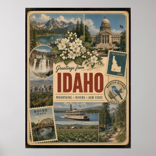 Idaho Authentieke Vintage Stijl Poster (Voorkant)