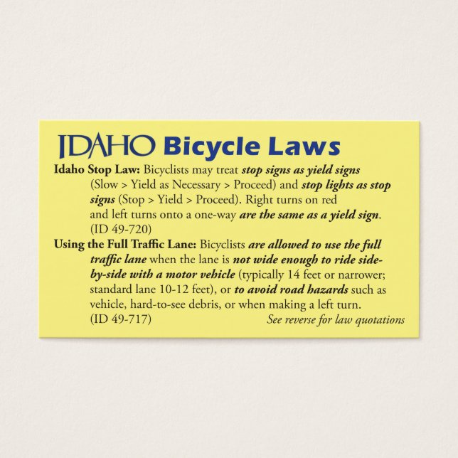 Idaho Bike Law Visitekaartje (Voorkant)