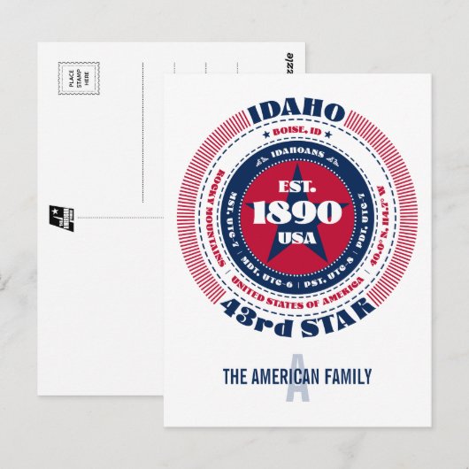 Idaho, Boise, ID, Patriottisch, Monogram Briefkaart (Voorkant / Achterkant)