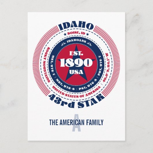 Idaho, Boise, ID, Patriottisch, Monogram Briefkaart (Voorkant)