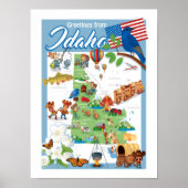 Idaho Cartoon Map Poster (Voorkant)