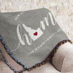 Idaho Home State Personalized Deken<br><div class="desc">Show some home state pride with this cute rustic grey throw blanket featuring "home" in white calligraphy script lettering with a silhouette map of the state of Idaho standing in for the letter "O" A red heart illustration inside the state map completes the design; you can change the position of...</div>