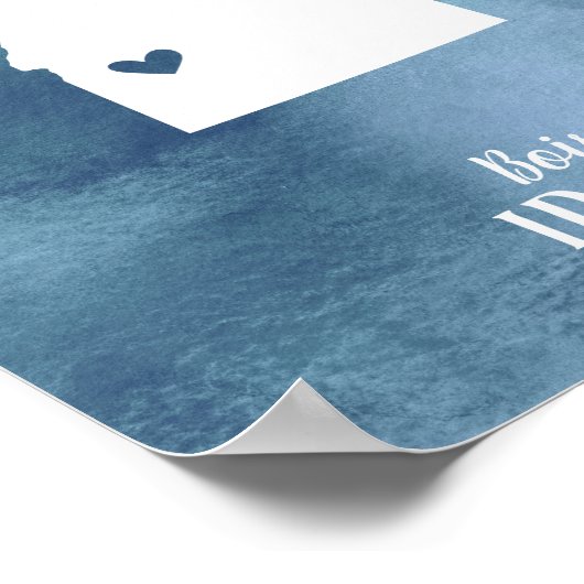 Idaho Map Blue Waterverf - Speciaal afdrukken Poster (Hoek)