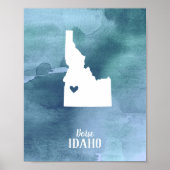 Idaho Map Blue Waterverf - Speciaal afdrukken Poster (Voorkant)