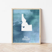 Idaho Map Blue Waterverf - Speciaal afdrukken Poster