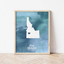 Idaho Map Blue Waterverf - Speciaal afdrukken Poster