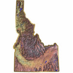 Idaho Map Magnet is uitgesneden Fotobeeldje Magneet<br><div class="desc">Deze magneet,  gevormd als de staat Idaho,  toont een reliëfkaart van de staat omringd door een gouden grens. Idahoan decor voor je koelkast. 
Kaart afgeleid van de afbeeldingen op nationalatlas.gov.</div>