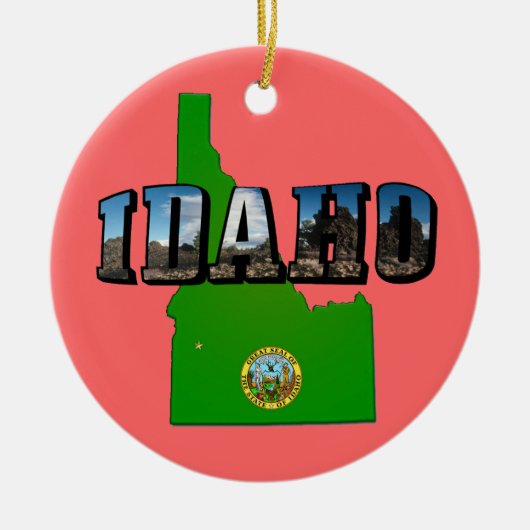 Idaho Map, Seal and Afbeelding Text Keramisch Ornament (Voorkant)
