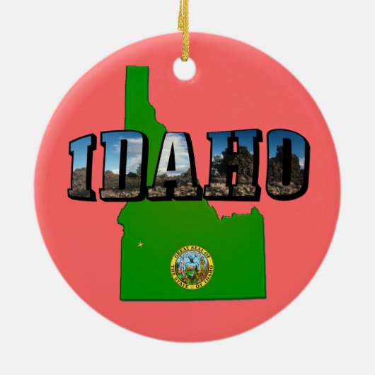 Idaho Map, Seal and Afbeelding Text Keramisch Ornament (Achterkant)