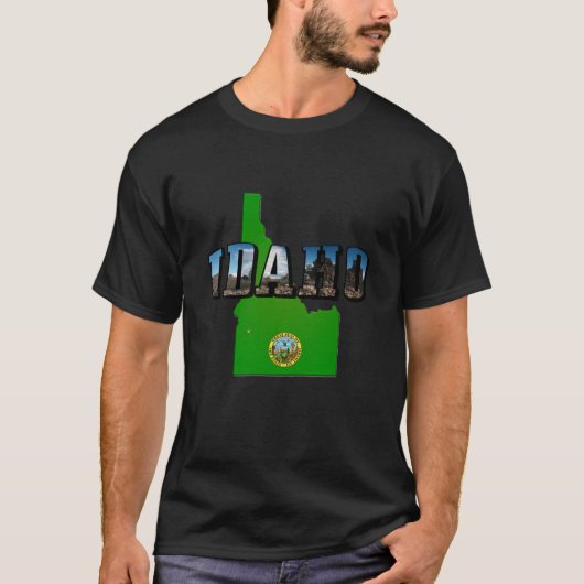 Idaho Map, Seal and Afbeelding Text T-shirt (Voorkant)