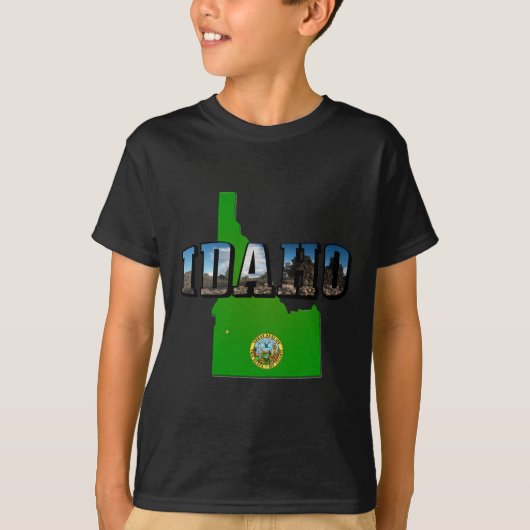 Idaho Map, Seal and Afbeelding Text T-shirt (Voorkant)