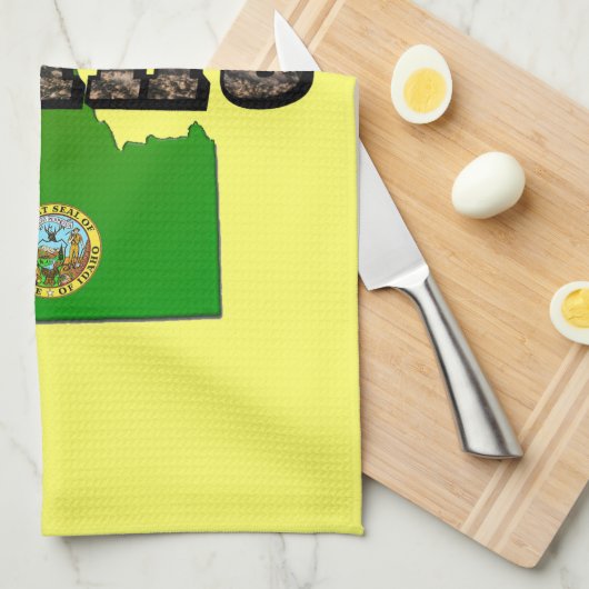 Idaho Map, Seal and Afbeelding Text Theedoek (Quarter Fold)