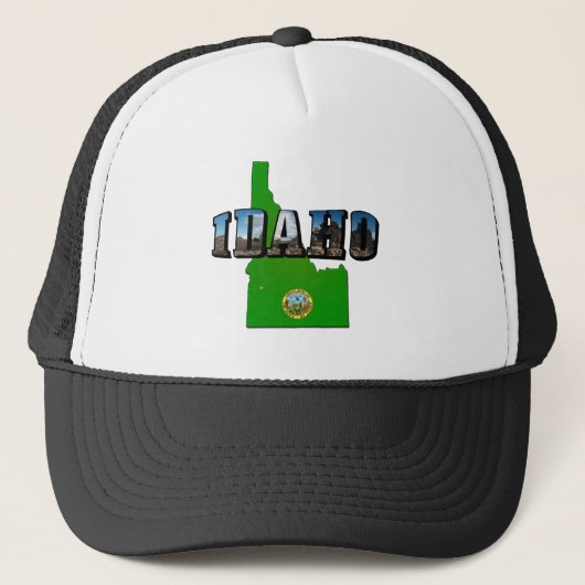 Idaho Map, Seal and Afbeelding Text Trucker Pet (Voorkant)