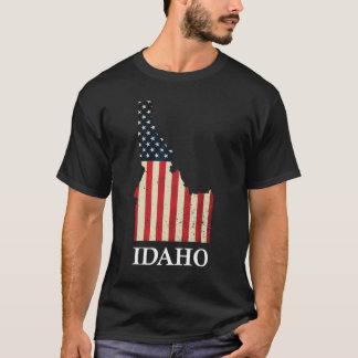 Idaho Map State American Flag 4 juli Pride T-shirt