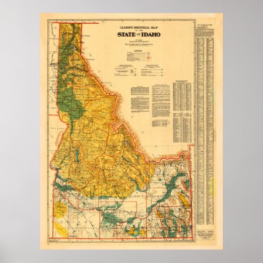 Idaho Mineralen & Natuurlijke Hulpbronnen Kaart Poster (Voorkant)
