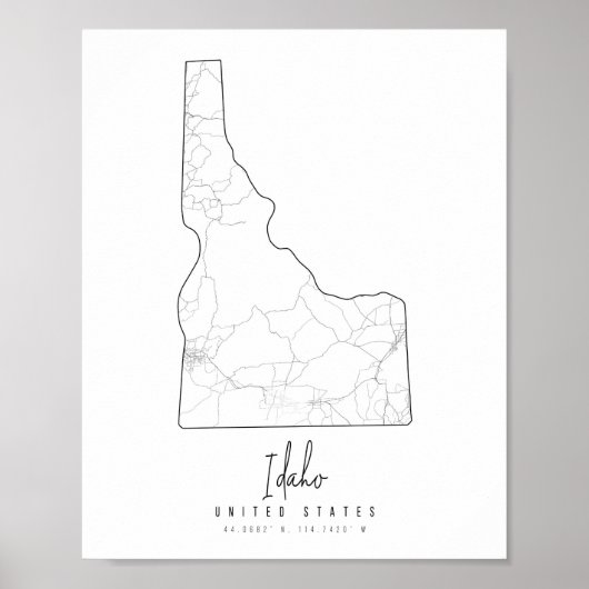 Idaho Minimal Street Map Poster (Voorkant)