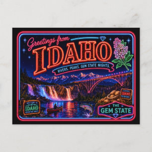 Idaho Neon Staat Retro Vintage Briefkaart