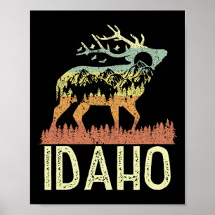 Idaho Retro Berg Vintage Eland Wandelen Heren Dame Poster