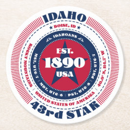 Idaho rood wit blauw typografie ronde kartonnen onderzetter