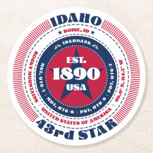 Idaho rood wit blauw typografie ronde kartonnen onderzetter