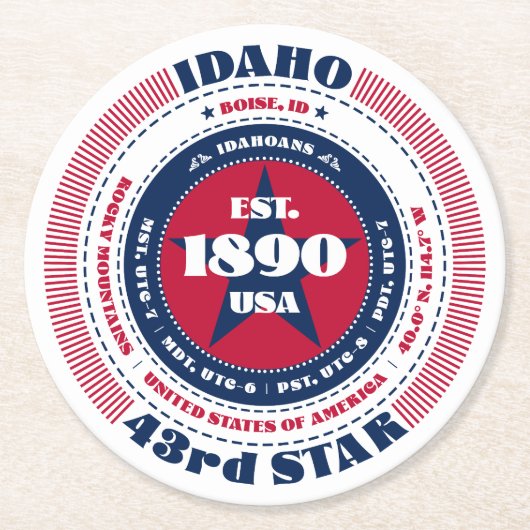 Idaho rood wit blauw typografie ronde kartonnen onderzetter (Voorkant)