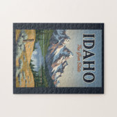 Idaho Sawtooth Range Illustratie Reis Kunst Retro Legpuzzel (Horizontaal)