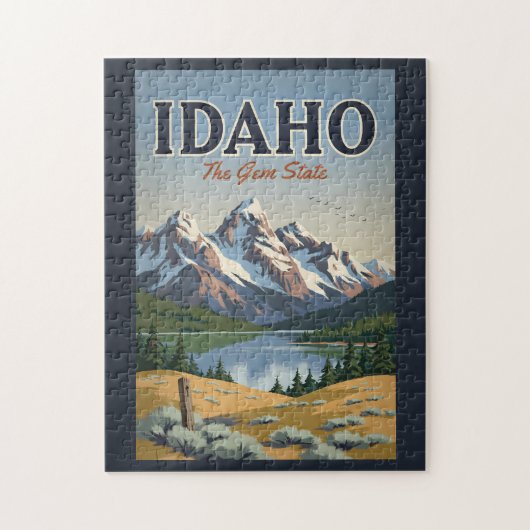 Idaho Sawtooth Range Illustratie Reis Kunst Retro Legpuzzel (Verticaal)