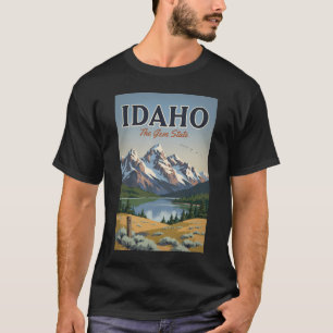 Idaho Sawtooth Range Illustratie Reis Kunst Retro T-shirt