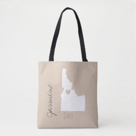 Idaho state map with hart personalize name tote bag
