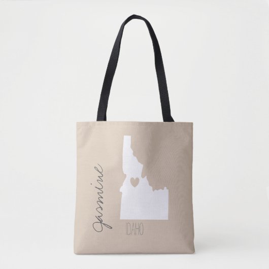 Idaho state map with hart personalize name tote bag (Voorkant)