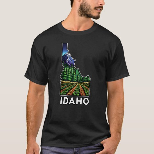 Idaho State Outline Tattoo Style Aardappelvelden T-shirt (Voorkant)