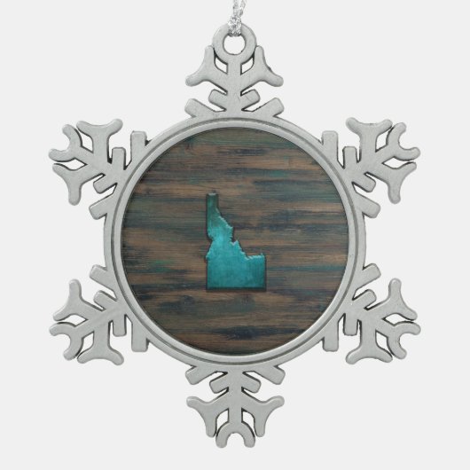 Idaho State Shape Blauwgroen Tin Sneeuwvlok Ornament (Voorkant)