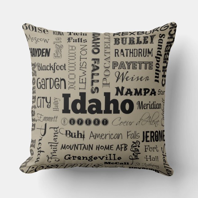 Idaho typografie kussen in taupe/grijs (Voorkant)