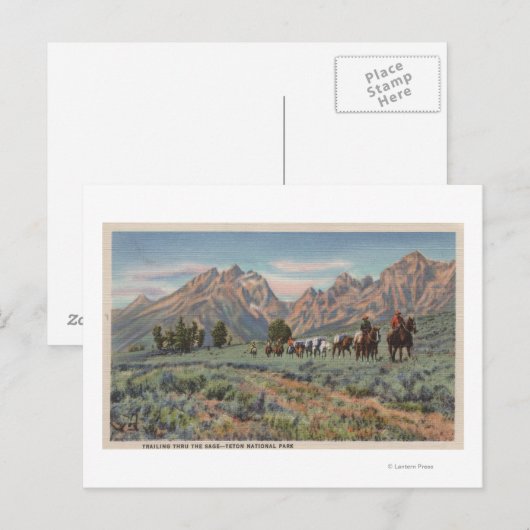 Idaho - Uitzicht van Mannen op Horseback op Teton Briefkaart (Voorkant / Achterkant)