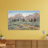 Idaho - Uitzicht van Mannen op Horseback op Teton  Canvas Afdruk (Insitu (Woonkamer))