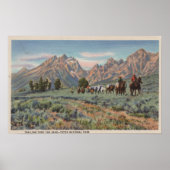 Idaho - Uitzicht van Mannen op Horseback op Teton  Poster (Voorkant)