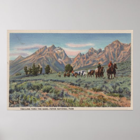 Idaho - Uitzicht van Mannen op Horseback op Teton  Poster (Voorkant)