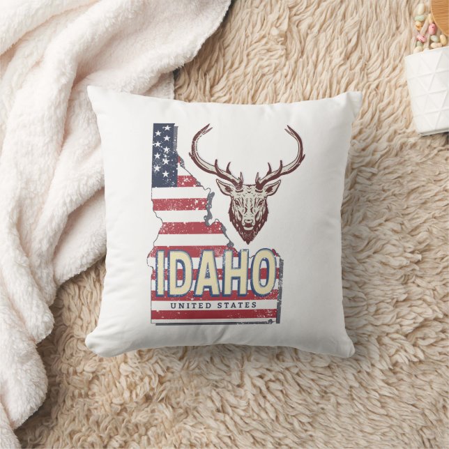 Idaho Verenigde Staten Retro Kaart  Herten Verenig Kussen (Deken)