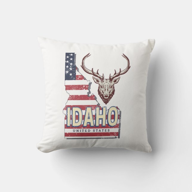 Idaho Verenigde Staten Retro Kaart  Herten Verenig Kussen (Voorkant)