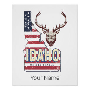 Idaho Verenigde Staten Retro Kaart  Herten Verenig Perfect Poster