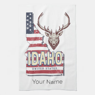 Idaho Verenigde Staten Retro Kaart Herten Verenig Theedoek