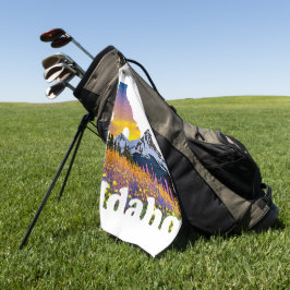 Idaho vorm met berg en wilde bloemen golfhanddoek