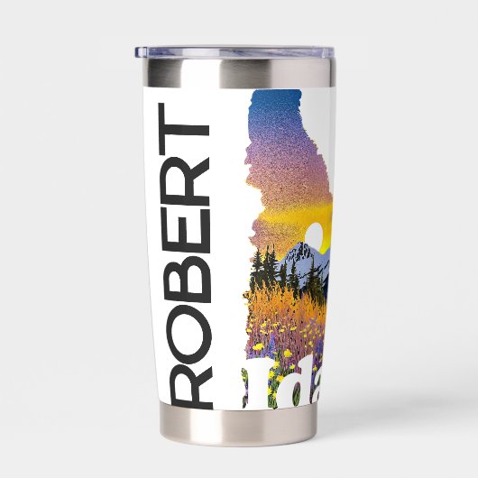 Idaho vorm met berg en wilde bloemen op maat geïsoleerde drinkbeker (Rechts)