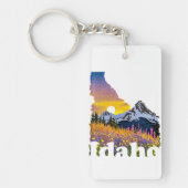 Idaho vorm met berg en wilde bloemen sleutelhanger (Voorkant)