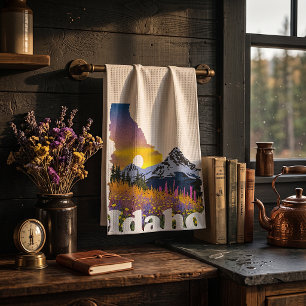 Idaho vorm met berg en wilde bloemen theedoek